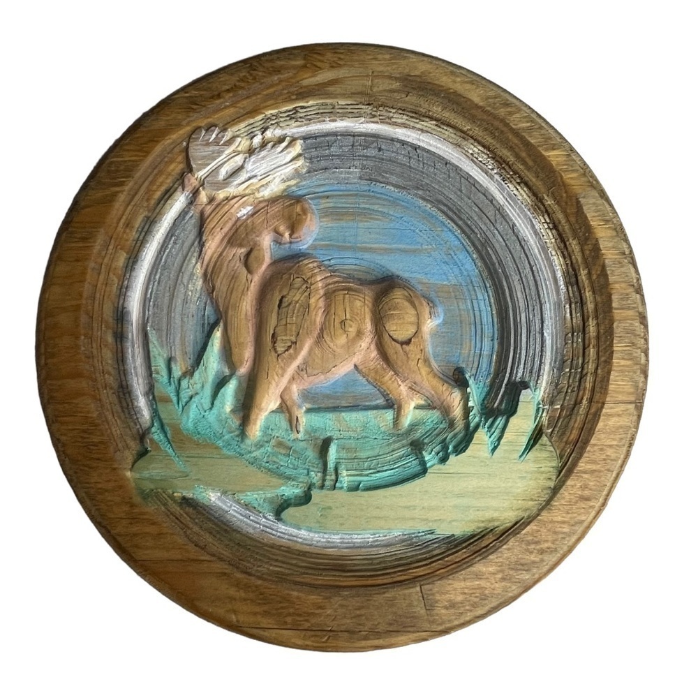 Wood Carved Moose Art 3D Wall Hanging